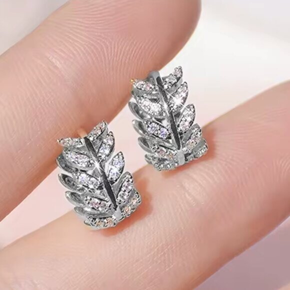 Diamond Leaf Earrings - Picture 2 of 5